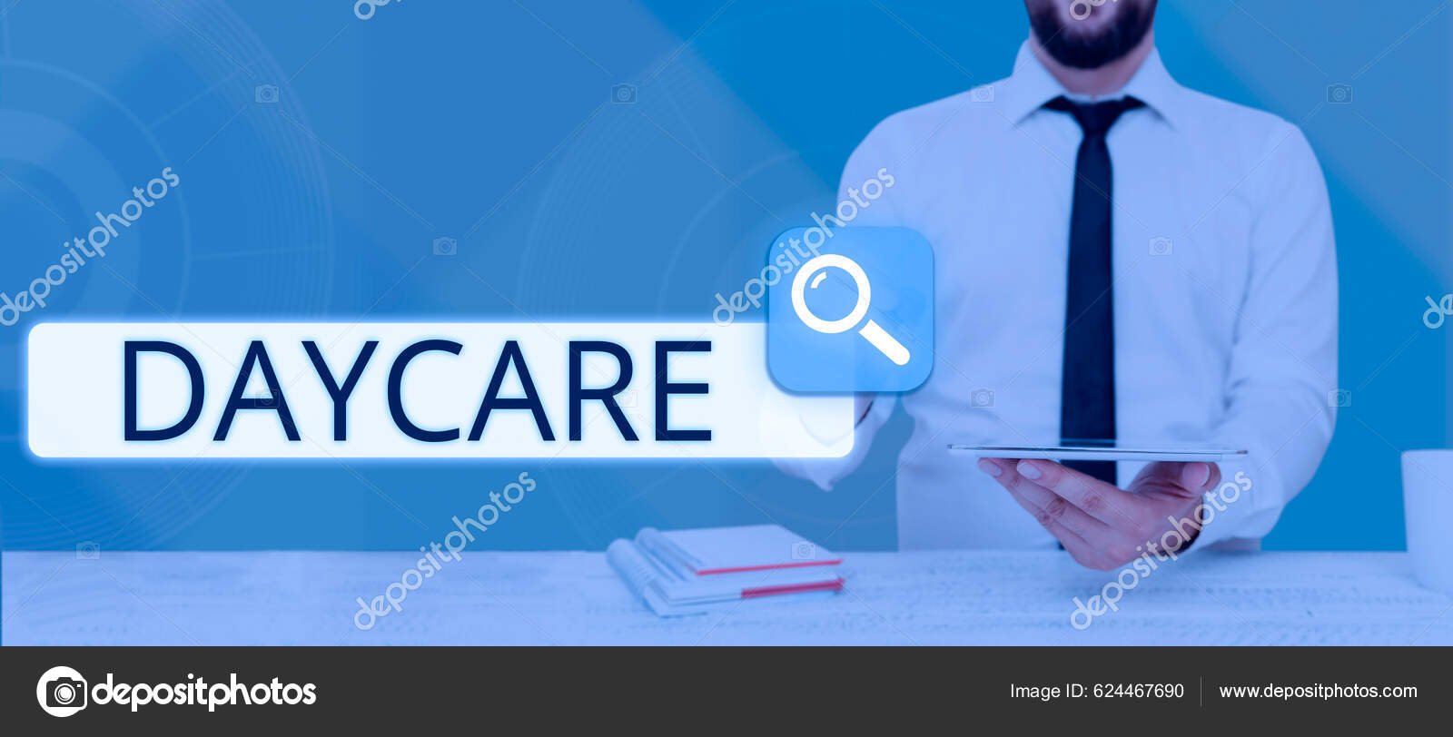 Hand Writing Sign Daycare Word Offering Care Preschool Children