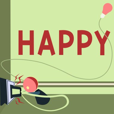 El yazısı işareti Mutlu, İş Konsepti Bir şey hakkında memnuniyet hissetmek ya da göstermek