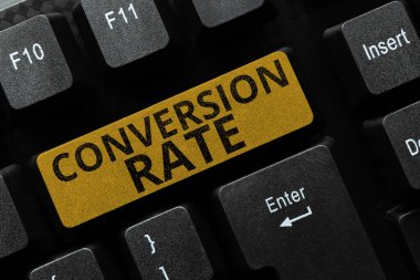 İstenen bir hedefi tamamlayan bir web sitesine dönüşüm oranını, iş dünyası ziyaretçi sayısını gösteren metin işareti