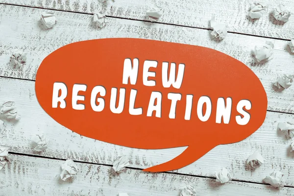Texto Que Muestra Inspiración New Regulations Word Escrito Sobre Reglas — Foto de Stock