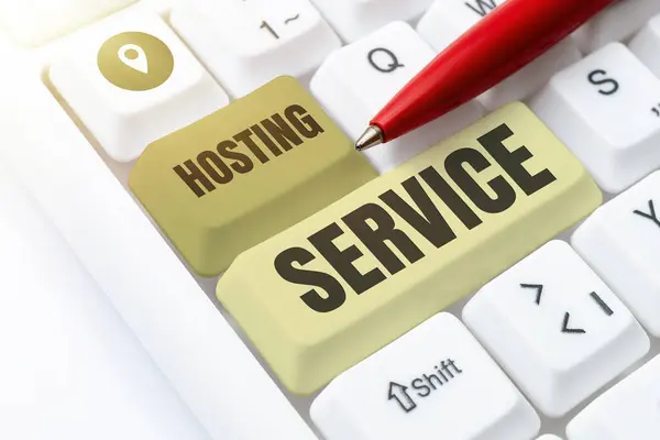 ホスティングサービスを提示テキストキャプション ビジネスアプローチは インターネット上で見られるウェブサイトのためのサービスを提供しています — ストック写真
