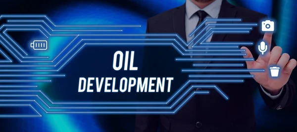 Inspiration showing sign Oil Development, Business idea act or process of exploring an area on land or sea for oil