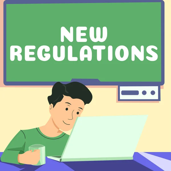 Escribir Mostrando Texto Nuevas Regulaciones Reglas Del Concepto Internet Hechas — Foto de Stock