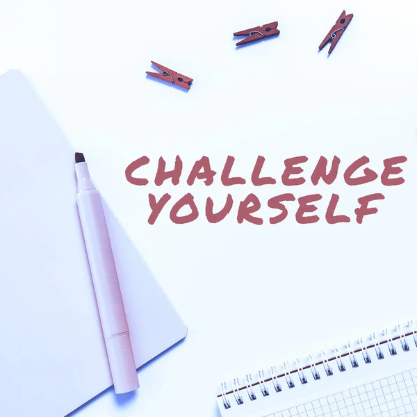 Text Caption Presenting Challenge Yourself Concept Meaning Overcome Confidence Strong — Stock Photo, Image