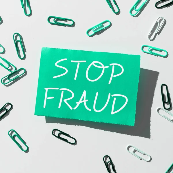 Tanda Tangan Yang Menampilkan Stop Fraud Kampanye Foto Konseptual Menyarankan — Stok Foto