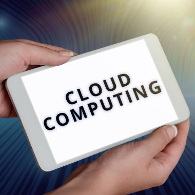 El yazısı işareti Cloud Computing, Internet Concept depolama ve erişim verileri ve internet üzerinden programlar