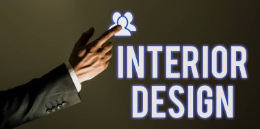 El yazısı metni iç tasarım, iş yaklaşımı bir binanın iç dekorasyonunu tasarlama sanatı