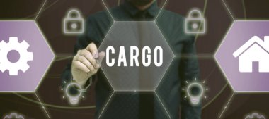 Kavramsal manşet Kargo, Kavramsal fotoğraf Gemi uçağı ve araçla taşınan mallar