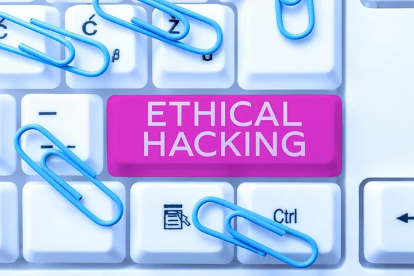 Handwriting text Ethical Hacking, Internet Concept act of locating weaknesses and vulnerabilities of computer