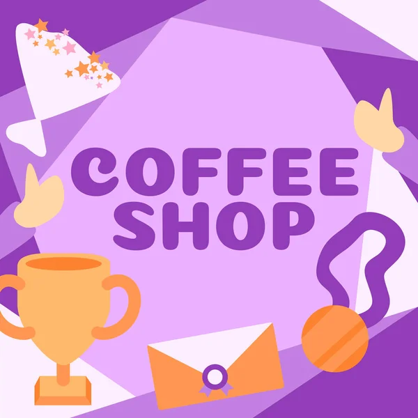 Inspiratie Uithangbord Coffee Shop Woord Geschreven Kleine Informele Restaurant Serveert — Stockfoto