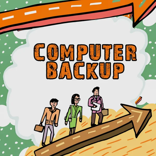 Bildunterschrift Computer Backup Business Präsentiert Den Akt Des Kopierens Von — Stockfoto