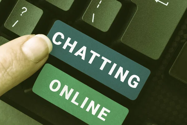 Legenda Texto Apresentando Chatting Online Tipo Foto Conceitual Transmissão Tempo — Fotografia de Stock