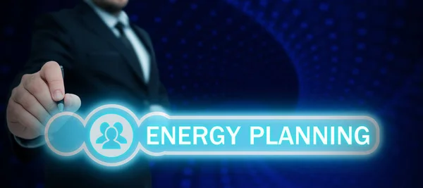 Logga Visar Energiplanering Word För Att Göra Strategi Och Plan — Stockfoto