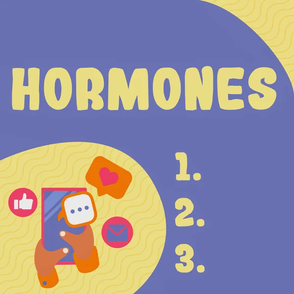Znak Tekstowy Pokazujący Hormony Słowo Wpisany Substancji Regulacyjnej Produkowanej Organizmie — Zdjęcie stockowe