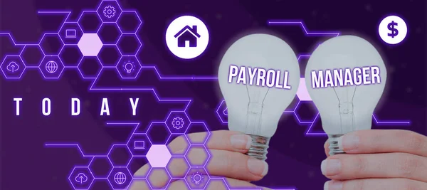Podpis Tekstowy Przedstawiający Payroll Manager Conceptual Photo Utrzymuje Informacje Płacowe — Zdjęcie stockowe