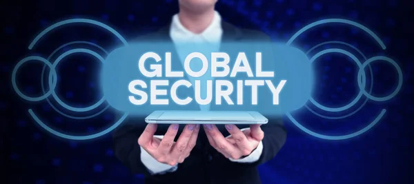 Handstilstext Global Säkerhet Internet Begreppsskydd För Världen Mot Krig Och — Stockfoto