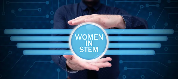Знак Відображає Жінок Стовпі Слово Написане Науці Технологія Інженерія Математика — стокове фото