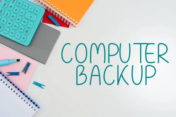 Legenda Conceitual Backup Computador Foto Conceitual Ato Copiar Arquivos Dados — Fotografia de Stock