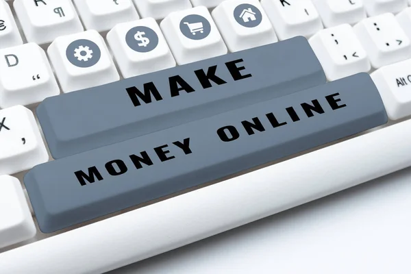 Подпись Текстом Make Money Online Обзор Бизнеса Электронная Коммерция Ebusiness — стоковое фото