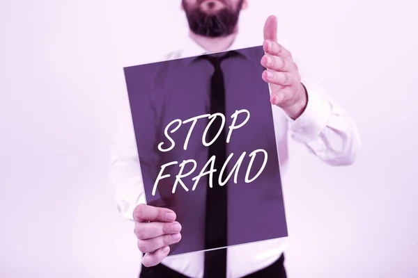 Tanda Tulisan Tangan Stop Fraud Kampanye Konsep Bisnis Menganjurkan Orang — Stok Foto