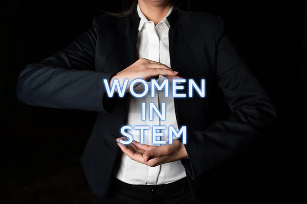Текстовий Знак Показує Жінок Стовпі Слово Написане Науці Технологія Інженерія — стокове фото