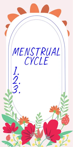 月経周期を示すテキスト記号 卵巣と子宮の裏地の変化の毎月のサイクルを意味する概念 — ストック写真