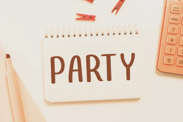 Segno Scrittura Mano Party Business Panoramica Sociale Ospiti Invitati Coinvolgono — Foto Stock