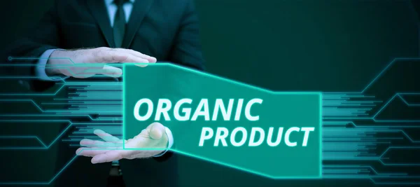 Kézírás Szöveg Organikus Termék Üzleti Megközelítés Ökológiai Mezőgazdaságban Előállított Anyagokból — Stock Fotó