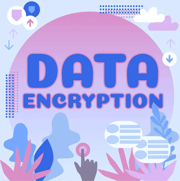 データ暗号化 ビジネスアイデアを示すテキストキャプション圧縮またはセキュリティのためのコードへのデータの変換 — ストック写真