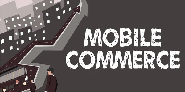 Σήμα Κειμένου Που Δείχνει Mobile Commerce Business Προσέγγιση Όλες Τις — Φωτογραφία Αρχείου