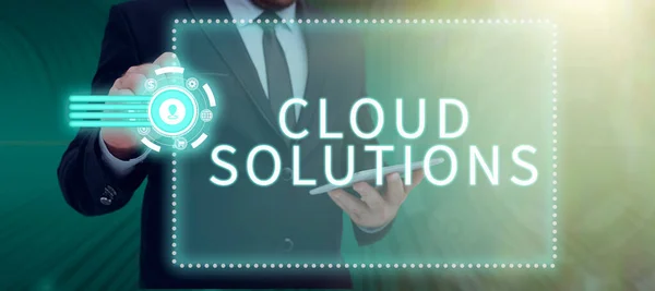 Вивіска Рукописного Письма Cloud Solutions Бізнес Ідея Сервіси Або Ресурси — стокове фото