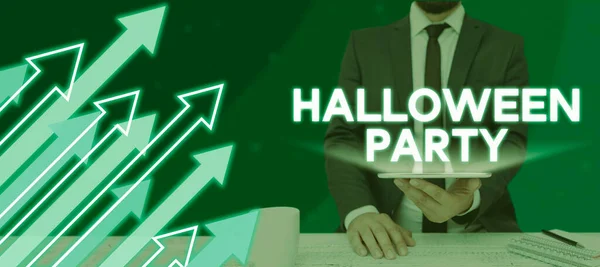 Håndskrift Tegn Halloween Party Forretning Koncept Tærsklen Til Den Vestlige - Stock-foto