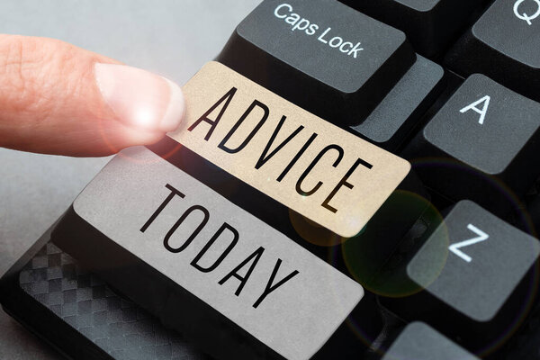 Text caption presenting Advice, Concept meaning guidance or recommendations offered with regard prudent action