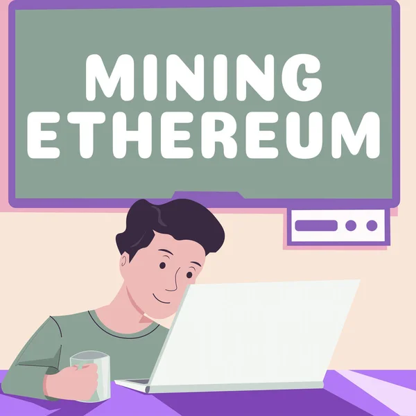 stock image Conceptual caption Mining Ethereum, Concept meaning the process of increasing the volume of Ether in circulation