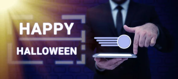Sinal Escrita Mão Feliz Halloween Visão Geral Negócio Noite Antes — Fotografia de Stock