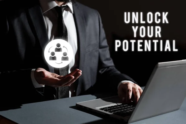 Bildunterschrift Großansicht Des Bildes Mit Der Bildunterschrift Unlock Your Potential — Stockfoto