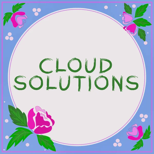 Σύμβολο Κειμένου Που Δείχνει Cloud Solutions Εννοιολογική Φωτογραφία Κατά Παραγγελία — Φωτογραφία Αρχείου