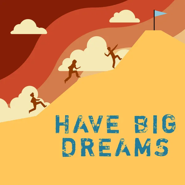 Inspiração Mostrando Sinal Ter Grandes Sonhos Palavra Para Futuro Ambição — Fotografia de Stock