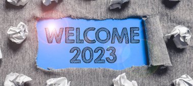 Metin başlığı sunar: Hoşgeldiniz 2023, Kavramsal fotoğraf Yeni Yıl Kutlama Motivasyonu Tebrik ederim