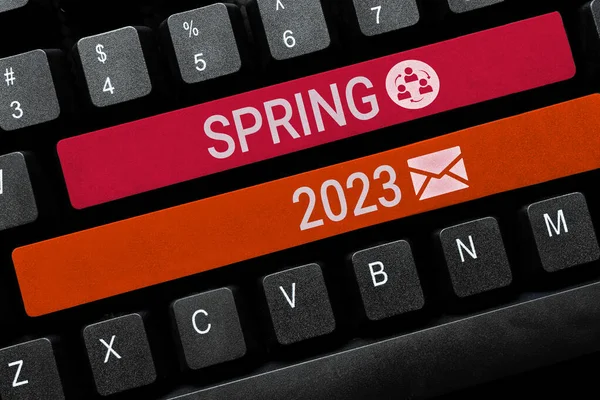 Logga Som Visar Våren 2023 Affärsöversikt Tid Året Där Blommor — Stockfoto