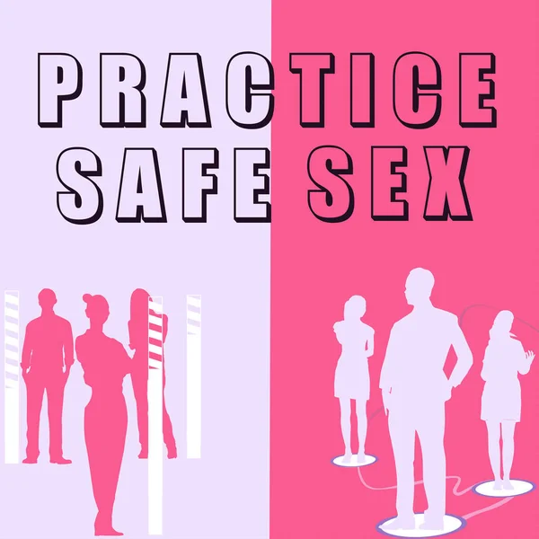 表明实行安全性行为的文字标志 意为采取避免性接触疾病的措施的性交概念 — 图库照片