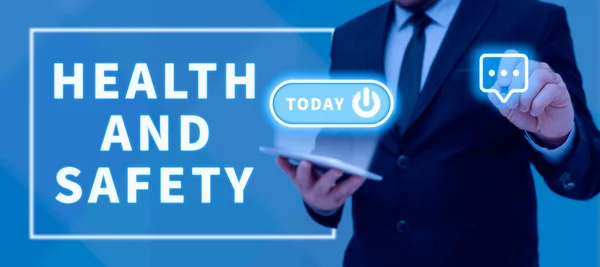 Schild Das Gesundheit Und Sicherheit Anzeigt Geschäftsidee Die Geeigneten Schritte — Stockfoto