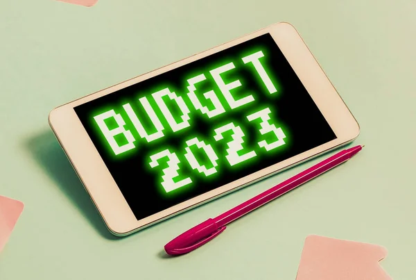 Exibição Conceitual Orçamento 2023 Palavra Para Estimativa Receitas Despesas Para — Fotografia de Stock