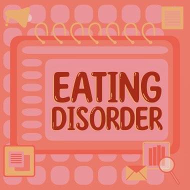 Düzensiz yeme alışkanlıklarıyla karakterize edilen yemek yeme bozukluklarını gösteren metin başlığı, kavramsal fotoğraf hastalıkları