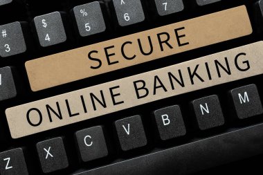 Çevrimiçi Güvenli Bankacılık kavramsal görüntüleme, İnternet üzerinden hesapları yönetmek için güvenli bir şekilde yazılmış sözcük