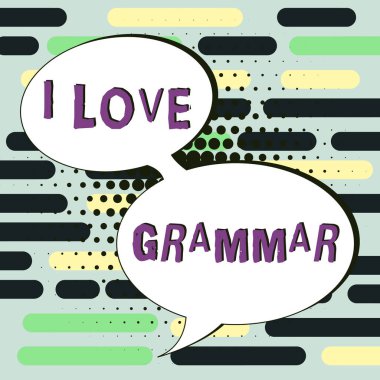 I Love Grammar 'ı gösteren metin işareti, takdir sistemi ve dilin yapısı üzerine yazılmış sözcük