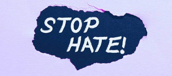 Señal Texto Que Muestra Stop Hate Word Prevent Presión Agresiva — Foto de Stock