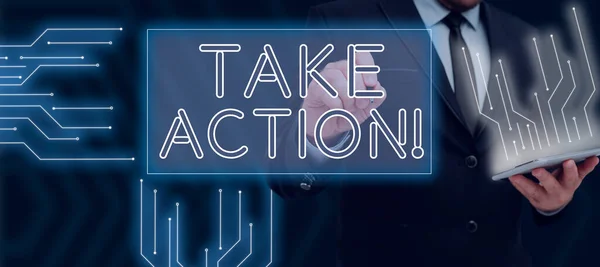 Znak Ręcznego Pisania Take Action Internet Concept Zrobić Coś Oficjalnego — Zdjęcie stockowe