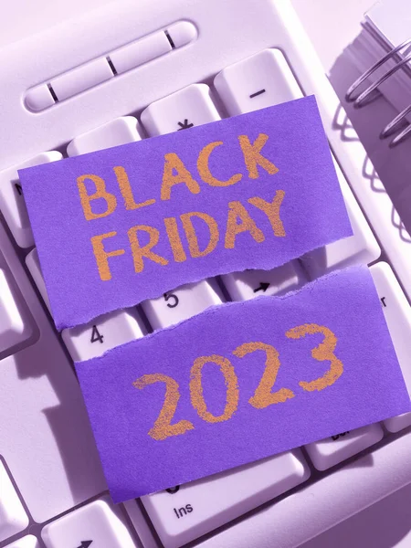 stock image Text caption presenting Black Friday 2023, Business overview day following Thanksgiving Discounts Shopping day