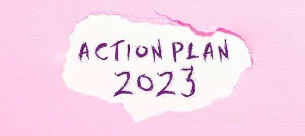 Zarejestruj Wyświetlając Plan Działania 2023 Przegląd Działalności Zrobienia Lista Zawiera — Zdjęcie stockowe